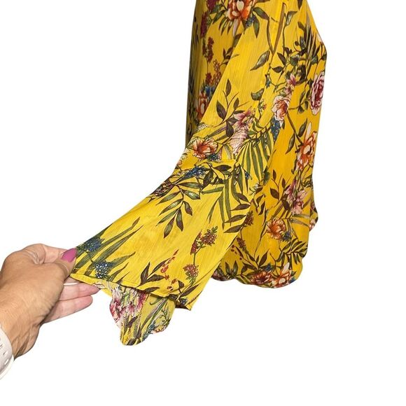 AGB Mustard Floral Print Cold Shoulder Blouse - Picture 3 of 13